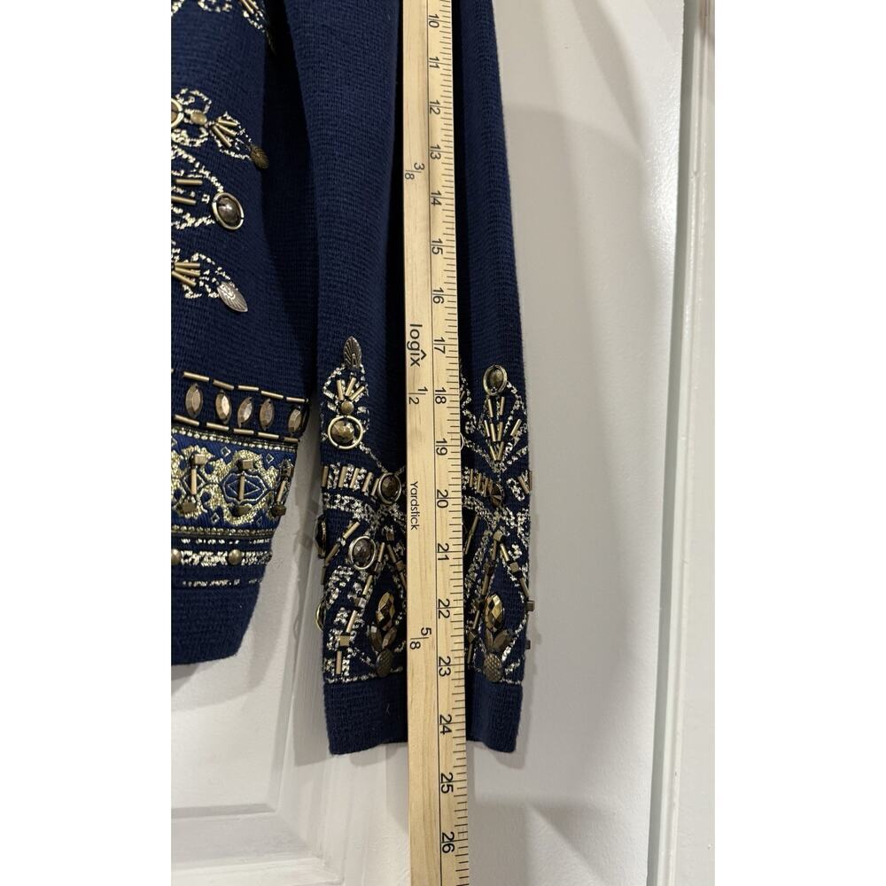 Chico’s Demitria Cardigan Navy Gold Beaded Embroidered Zip Jacket Sz 1 - Picture 10 of 14
